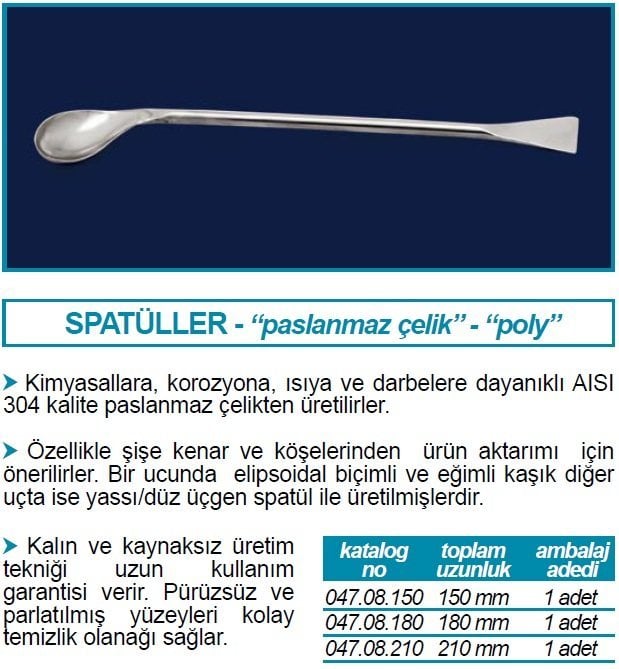 İSOLAB 047.08.150 spatül paslanmaz çelik elipsoidal